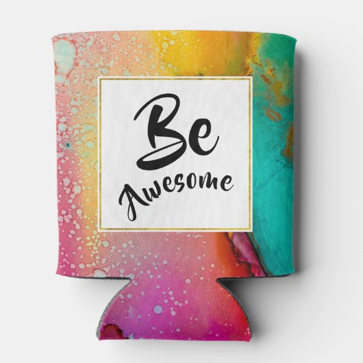 ピンク素晴らしとターコイズ抽象芸術水色 缶クーラー (裏面)