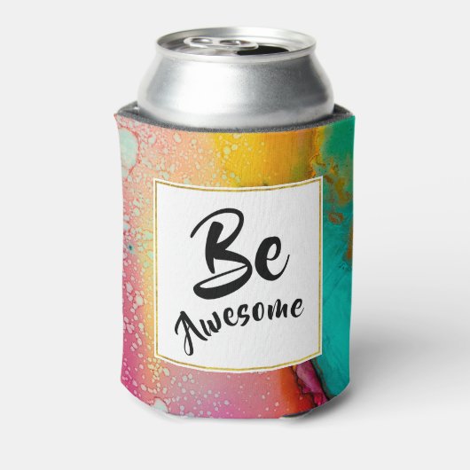 ピンク素晴らしとターコイズ抽象芸術水色 缶クーラー (缶裏面)