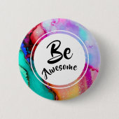 ピンク素晴らしとターコイズ抽象芸術水色 缶バッジ (正面)