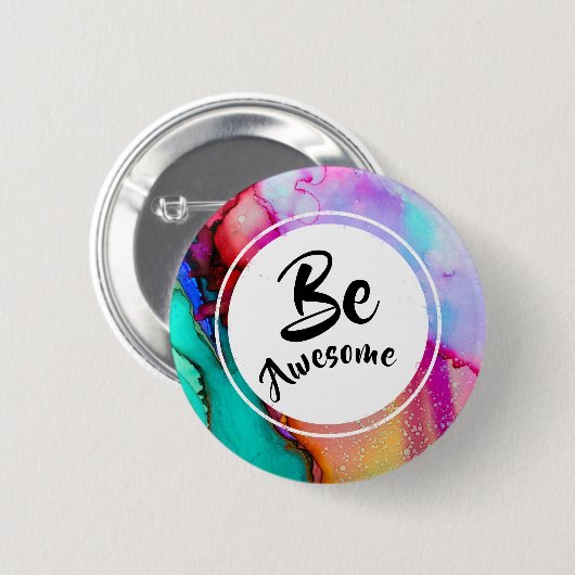 ピンク素晴らしとターコイズ抽象芸術水色 缶バッジ (正面&裏面)