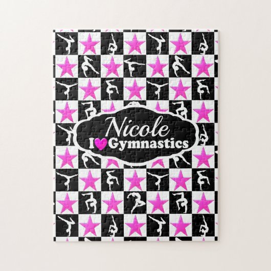 ピンク素晴らしとブラックの体操デザイン ジグソーパズル (縦)