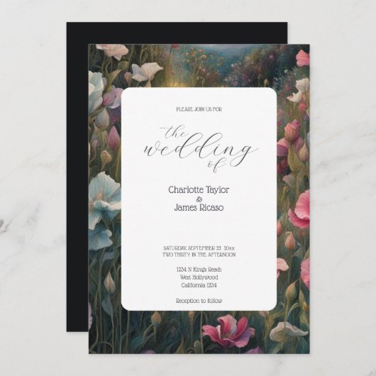 ピンク素晴らしとホワイトスイートピーエレガントな結婚式 招待状 (正面/裏面)