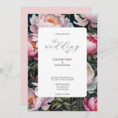 ピンク素晴らしと白の牡丹エレガントな結婚式 招待状 (正面/裏面)