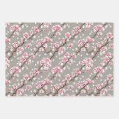 ピンク素晴らしと銀色のさくらんぼの花プリント ラッピングペーパーシート (正面)