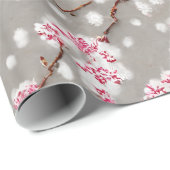 ピンク素晴らしと銀色のさくらんぼの花プリント ラッピングペーパー (ロールコーナー)