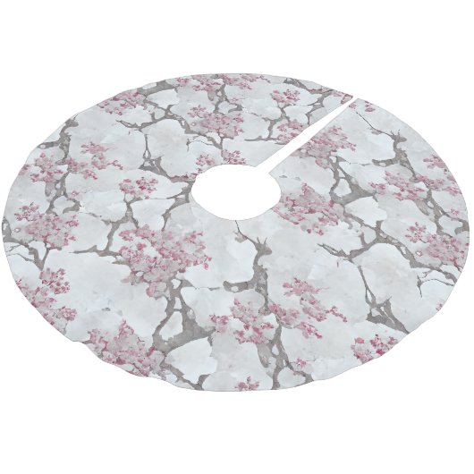 ピンク素晴らしと銀色のさくらんぼの花 ブラッシュドポリエステルツリースカート (アングル)