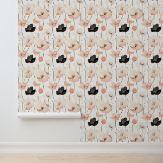 ピンク素晴らしと黒の花水彩模様 壁紙