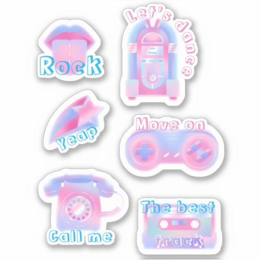 ピンク素晴らしの音楽レトロ シール (正面)