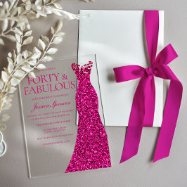 ピンク素晴らしドレス40歳の誕生日パーティー アクリル招待状