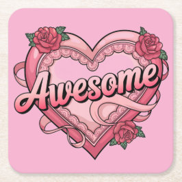 ピンク素晴らしハートバレンタインデーセット スクエアペーパーコースター
