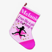 ピンク素晴らしパーソナライズランナークリスマスストッキング ラージクリスマスストッキング (正面 (吊り時))