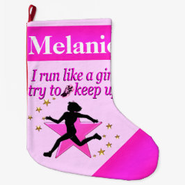 ピンク素晴らしパーソナライズランナークリスマスストッキング ラージクリスマスストッキング