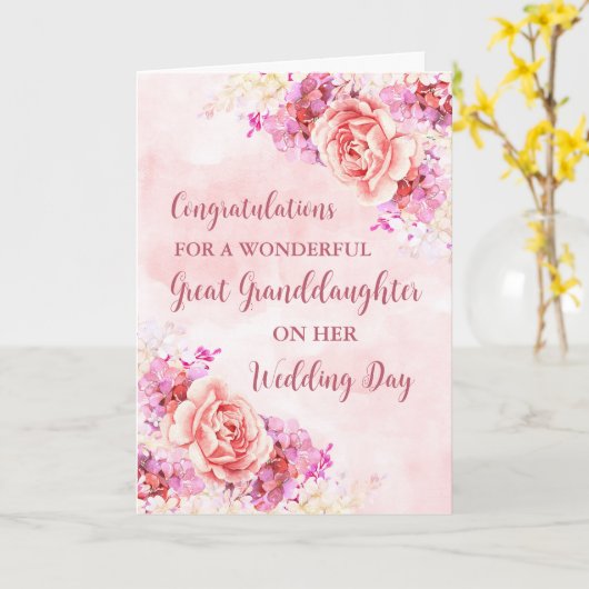 ピンク素晴らしフローラ結婚孫娘 カード (黄色い花)