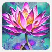 ピンク素晴らしロータスフラワーポートレート スクエアシール (正面)