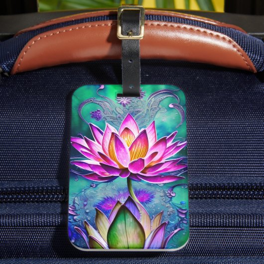 ピンク素晴らしロータスフラワーポートレート ラゲッジタグ (正面インサイチュ2)