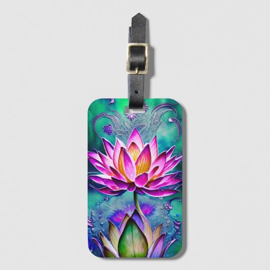 ピンク素晴らしロータスフラワーポートレート ラゲッジタグ (正面縦)