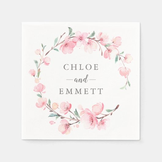 ピンク素朴さくらんぼブロッサムフローラリース スタンダードカクテルナプキン (正面)