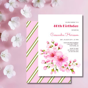 ピンク素朴さくらんぼブロッサム桜フローラ誕生日 招待状