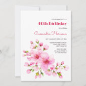 ピンク素朴さくらんぼブロッサム桜フローラ誕生日 招待状 (正面)