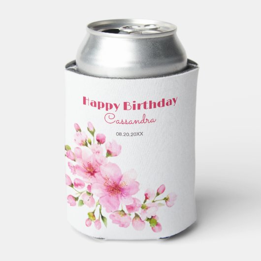 ピンク素朴さくらんぼブロッサム桜フローラ誕生日 缶クーラー (缶正面)