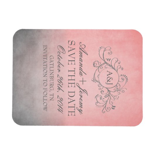 ピンク素朴とグレーのボヘミアン日付を保存 マグネット (横)