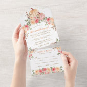 ピンク素朴とピーチカボチャのフローラ結婚ズ オールインワン招待状 (貼ってはがせる)