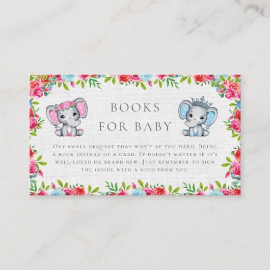 ピンク素朴とブルーの象のバラベビーの本 エンクロージャーカード (正面)