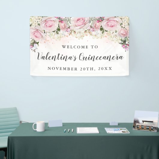 ピンク素朴と白のフローラキンセアニェラ 横断幕 (トレードショー)