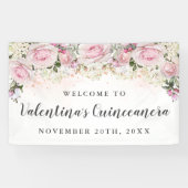 ピンク素朴と白のフローラキンセアニェラ 横断幕 (横)