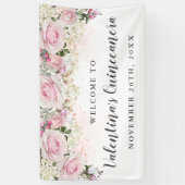 ピンク素朴と白のフローラキンセアニェラ 横断幕 (縦)