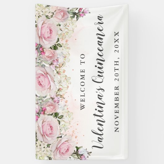 ピンク素朴と白のフローラキンセアニェラ 横断幕 (縦)