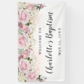 ピンク素朴と白のフローラバプテスマパーティー 横断幕 (縦)