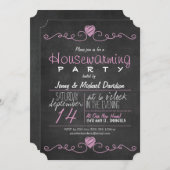 ピンク素朴と白の黒板引っ越し祝いパーティーパーティー 招待状 (正面/裏面)