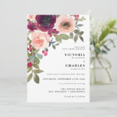 ピンク素朴と紫の水色のフローラ結婚の 招待状 (スタンド正面)