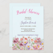 ピンク素朴と紫の野花のブライダルシャワー 招待状 (正面/裏面)