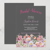 ピンク素朴と紫の野花のブライダルシャワー 招待状 (正面/裏面)