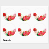 ピンク素朴と赤の水色バラフローラ縁ど ラウンドシール (シート)