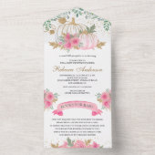 ピンク素朴と金ゴールドのフローラカボチャ赤ちゃんシャワー オールインワン招待状 (内側)