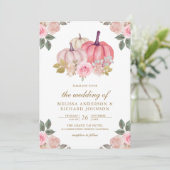 ピンク素朴と金ゴールドカボチャのフローラ結婚ズ 招待状 (スタンド正面)