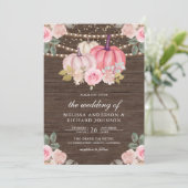 ピンク素朴と金ゴールドカボチャフローラウッド結婚ズ 招待状 (スタンド正面)