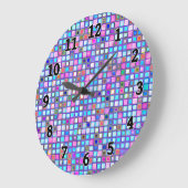 ピンク素朴と青のモザイク「粘土」タイル模様 ラージ壁時計 (傾斜)