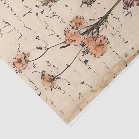 ピンク素朴と黄色のポピーの古い文字の切り離し 薄葉紙 (詳細)