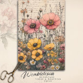 ピンク素朴と黄色のポピーの古い文字の切り離し 薄葉紙