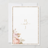 ピンク素朴のサンゴ金ゴールドフローラボー結婚ーテーマ 招待状 (裏面)