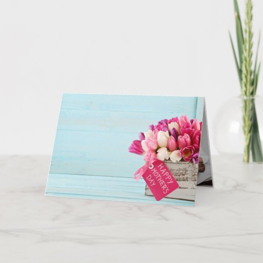 ピンク素朴のチューリップボックス写真母の日 シーズンカード (正面)