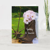 ピンク素朴のデイジーカウボーイブーツバ結婚ンズ 招待状 (正面)