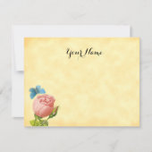 ピンク素朴のバラと青の蛾の編集可能 ノートカード (正面)