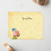 ピンク素朴のバラと青の蛾の編集可能 ノートカード (正面/裏面インサイチュ)