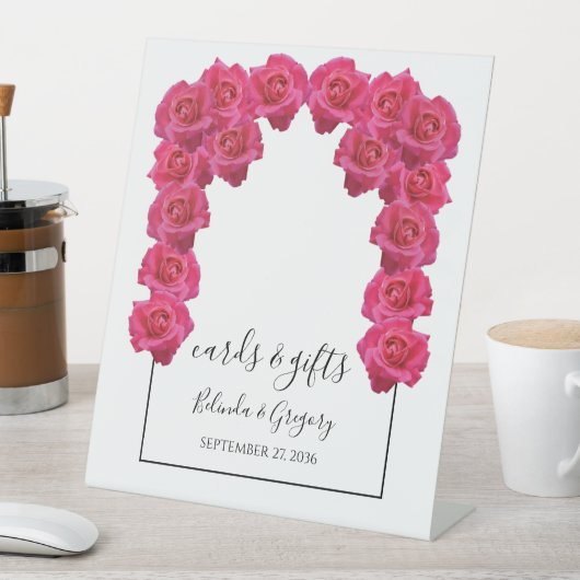 ピンク素朴のバラの結婚式カード&ギフト 台座サイン (インサイチュ)