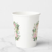 ピンク素朴のバラの緑のベビーガールシャワーが好き 紙コップ (右)